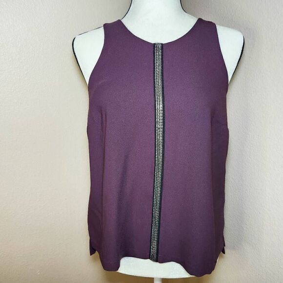 Trouve Top Beaded Sleeveless Tank Purple Scoop Neck Split cross Back Size S - Picture 1 of 8